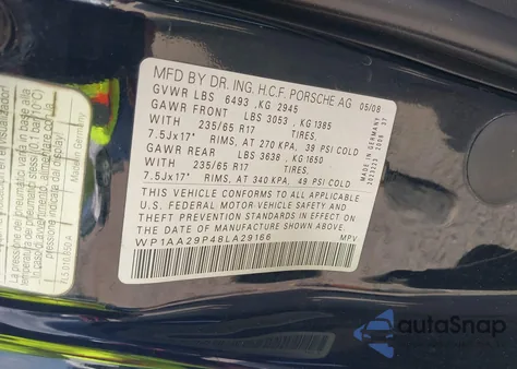 2008 Porsche Cayenne from USA, damaged, VIN WP1AA29P48LA29166